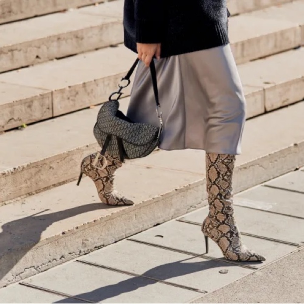 Design concept studio cream black snake print thigh high over the knee boots NWT - Picture 3 of 14